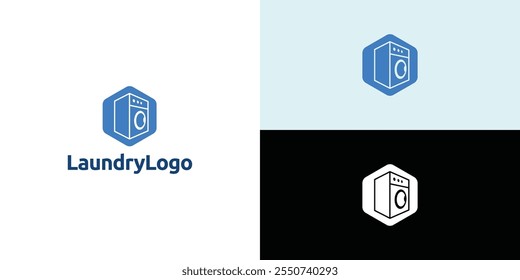 Laundry logo design. Washing machine icon for laundry service business logo template.