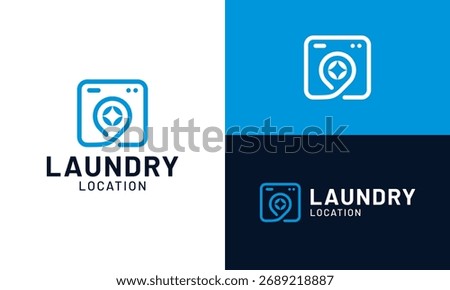 Laundry logo design. Washing machine design with pin point location graphic icon symbol