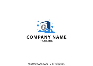 laundry logo with foam and bubbles in flat vector design style