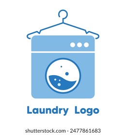 Laundry Logo, hanger and washing machine icon flat design vector illustration