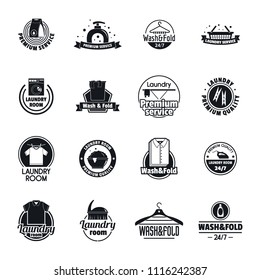 Laundry logo service icons set. Simple illustration of 16 laundry logo service vector icons for web