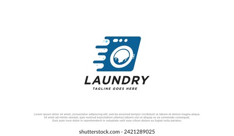 laundry logo in shades of blue with bubbles foam and washing clothes, simple creative logo vector inspiration