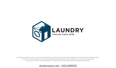 logo de la lavandería en tonos azules con espuma de burbujas y ropa de lavado, logo creativo simple inspiración vectorial