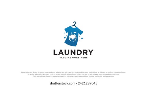 laundry logo in shades of blue with bubbles foam and washing clothes, simple creative logo vector inspiration
