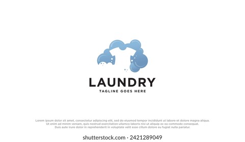 laundry logo in shades of blue with bubbles foam and washing clothes, simple creative logo vector inspiration