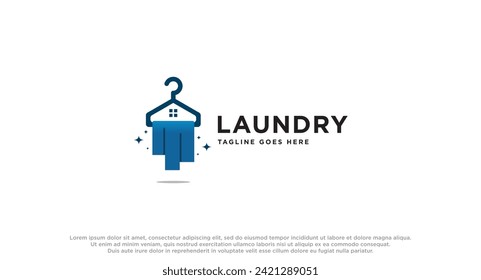 logo de la lavandería en tonos azules con espuma de burbujas y ropa de lavado, logo creativo simple inspiración vectorial