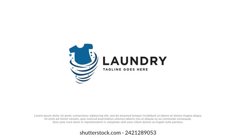 logo de la lavandería en tonos azules con espuma de burbujas y ropa de lavado, logo creativo simple inspiración vectorial