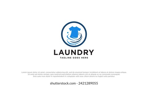 laundry logo in shades of blue with bubbles foam and washing clothes, simple creative logo vector inspiration