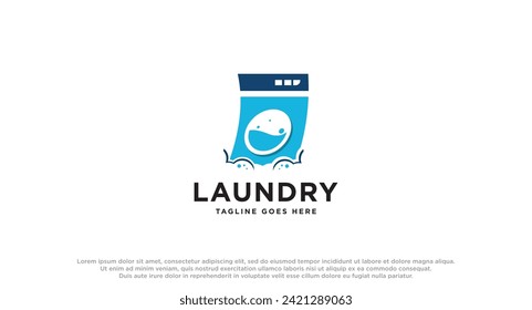 logo de la lavandería en tonos azules con espuma de burbujas y ropa de lavado, logo creativo simple inspiración vectorial