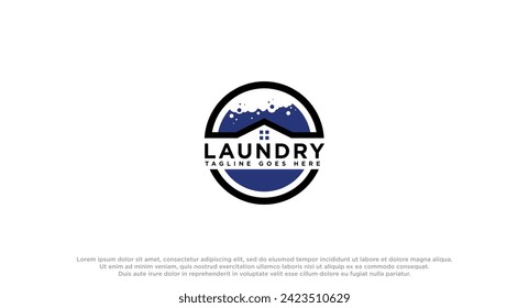 laundry logo in shades of blue with bubbles foam and washing clothes, simple creative logo, icon vector inspiration.