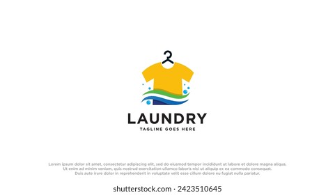 laundry logo in shades of blue with bubbles foam and washing clothes, simple creative logo, icon vector inspiration.