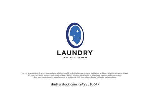 laundry logo in shades of blue with bubbles foam and washing clothes, simple creative logo, icon vector inspiration.
