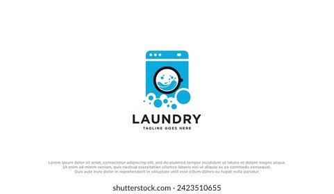 laundry logo in shades of blue with bubbles foam and washing clothes, simple creative logo, icon vector inspiration.