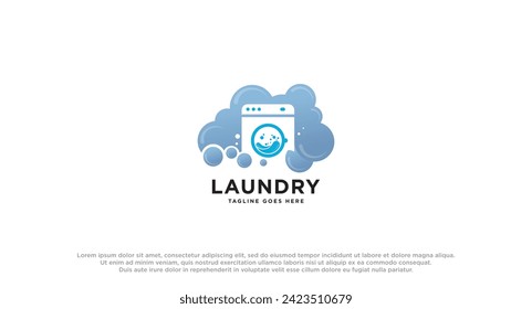 laundry logo in shades of blue with bubbles foam and washing clothes, simple creative logo, icon vector inspiration.