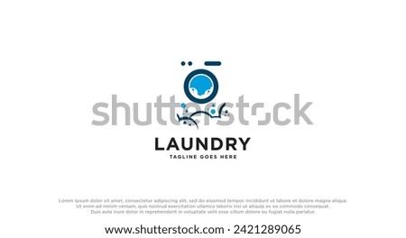 laundry logo in shades of blue with bubbles foam and washing clothes, simple creative logo vector inspiration