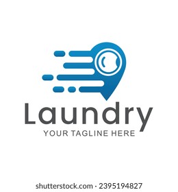 laundry logo in shades of blue and white, with bubbles for washing clothes, simple logo, creative logo