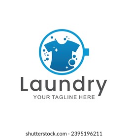 laundry logo in shades of blue and white, with bubbles for washing clothes, simple logo, creative logo