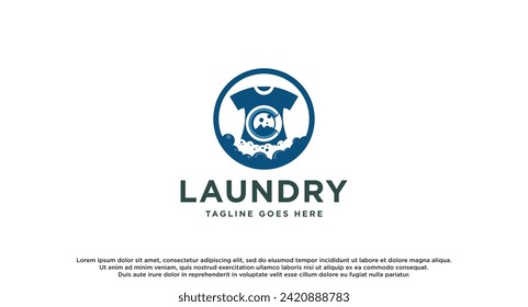 laundry logo in shades of blue and white, with bubbles for washing clothes. clothes, Washing Machine and Bubble usable for Laundry Business logos template