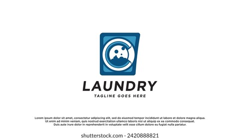 laundry logo in shades of blue and white, with bubbles for washing clothes. clothes, Washing Machine and Bubble usable for Laundry Business logos template