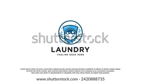 laundry logo in shades of blue and white, with bubbles for washing clothes. clothes, Washing Machine and Bubble usable for Laundry Business logos template