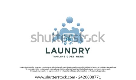 laundry logo in shades of blue and white, with bubbles for washing clothes. clothes, Washing Machine and Bubble usable for Laundry Business logos template