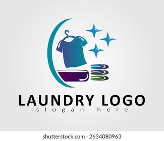 laundry logo symbol with neat and hanging clothing items for company business concept