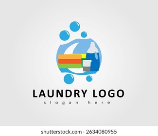 Laundry logo with symbols of water, soap and clean clothes is suitable for use as a company symbol