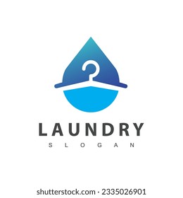 Laundry logo template. Simple laundry illustration logo with t-shirt and hanger symbol.