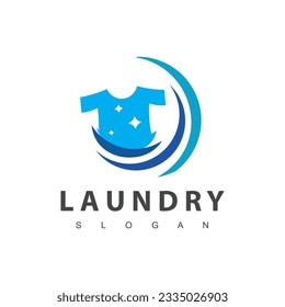 Laundry logo template. Simple laundry illustration logo with t-shirt and hanger symbol.