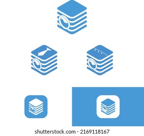Laundry logo vector with laundry machine and stack pile of folds of clothes and app icon