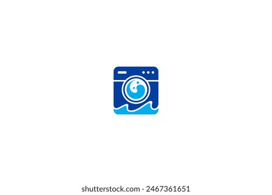 laundry logo with wave effect in flat vector design style