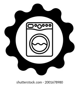 Máquina de lavado e icono de rueda cognitiva. Símbolo de servicio reparador de equipo. Ilustración vectorial aislada en fondo blanco. 