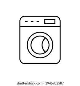 laundry machine icon in flat black line style, isolated on white background 