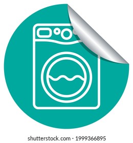 Icono de la máquina de lavado en una etiqueta adhesiva de descascarillado. Símbolo blanco de la lavadora de ropa en un círculo de pegatinas verdes. Ilustración vectorial.