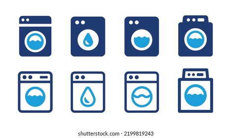 Laundry machine icon set. Washing machine symbol collection in graphic design.