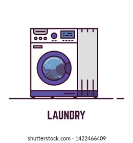 Laundry machine. Laundry line style vector. Washing machine vector flat style banner.