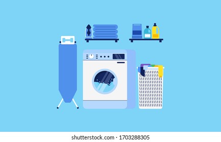 Waschmaschine mit Waschmaschine, Vektorillustration Illustration auf flachem Cartoon-Stil
