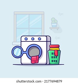 laundry machine washing dirty clothes illustration vector isolated flat design