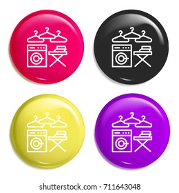 Laundry multi color glossy badge icon set. Realistic shiny badge icon or logo mockup