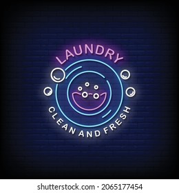 Laundry Neon Signs Style Text Vector