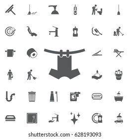 Laundry on a Rope icon on the white background. Set of cleaning icons