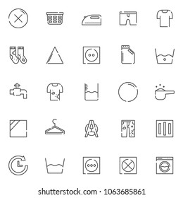 Laundry outline icons set. linear style symbols collection, line signs pack. vector graphics. Set includes icons as no dry clean, laundry basket, iron, clean shorts, dirty socks, bleach, detergent