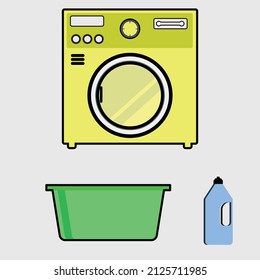 laundry pack, laundry basket, washing machine, and detergent bottle. Eps 10