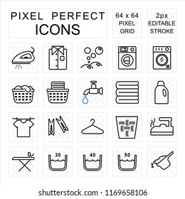 Laundry pixel perfect icon set with washing and housework concept