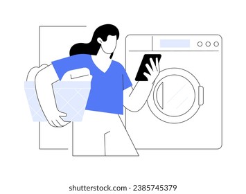 Laundry is ready isolated cartoon vector illustrations. Smiling girl picks up washed clothing, housewife home routine, women daily chores and duties, laundry service vector cartoon.