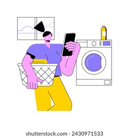 Laundry is ready isolated cartoon vector illustrations. Smiling girl picks up washed clothing, housewife home routine, women daily chores and duties, laundry service vector cartoon.