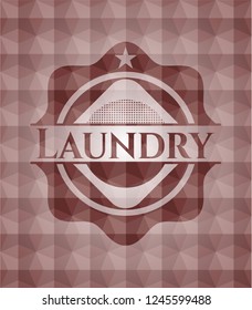 Laundry red emblem or badge with abstract geometric polygonal pattern background. Seamless.
