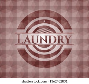 Laundry red seamless emblem or badge with geometric pattern background.