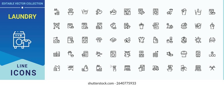 Laundry related icon set. Washing icon set. Simple line vector icons. It contains symbols to iron, washing, dry, clothes and more. Editable vector stroke.