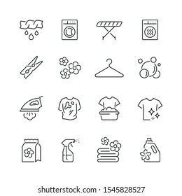 Laundry related icons: thin vector icon set, black and white kit